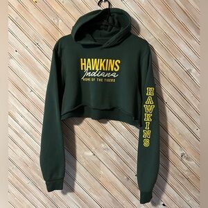 Hawkins Indiana Green Crop Top Hoodie Stranger Things Tigers High School